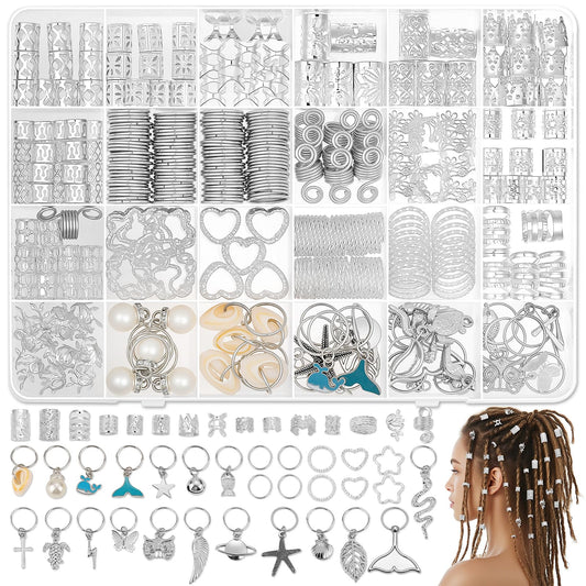 Jollidecor front packaging showing silver hair jewelry set and variety