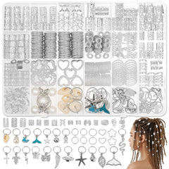 Jollidecor front packaging showing silver hair jewelry set and variety