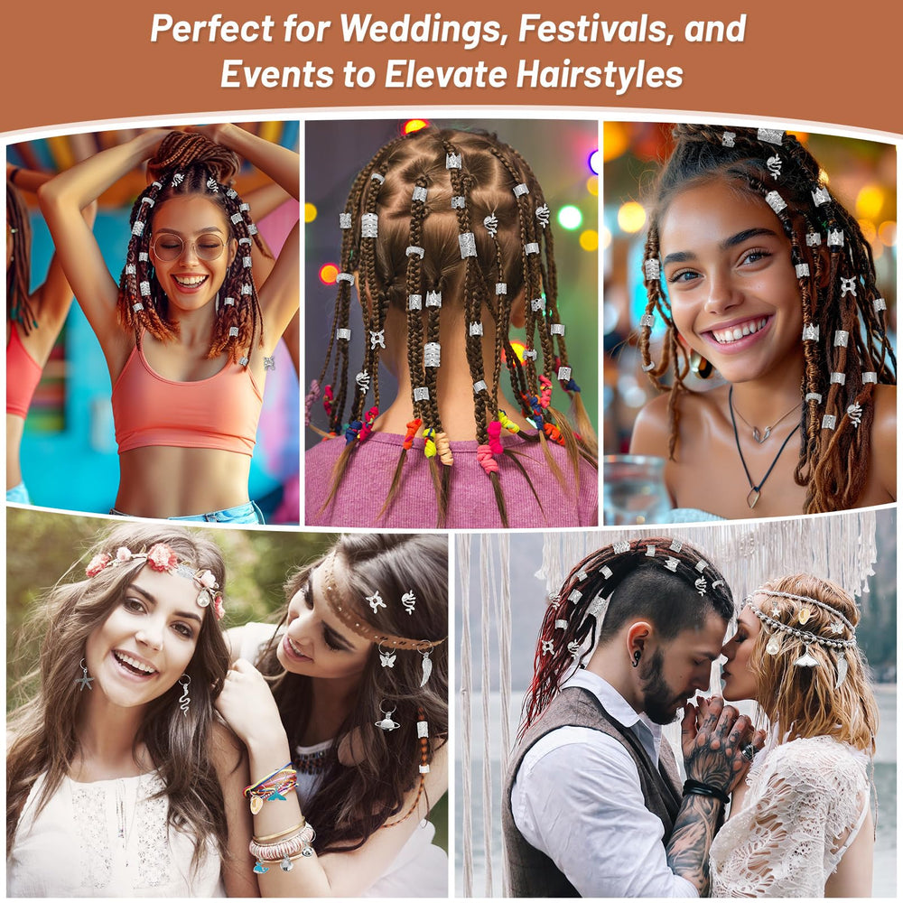 Jollidecor festival hairstyle with multiple charms adding sparkle