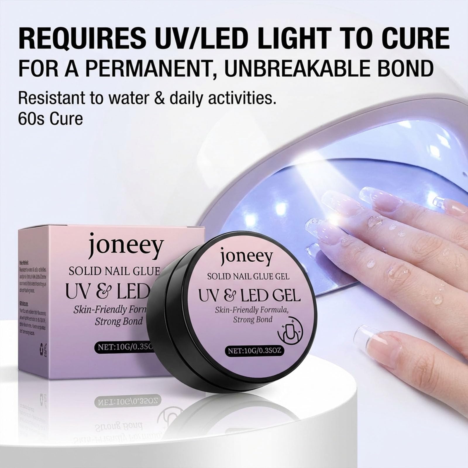 joneey cured nail finish detail showing smooth seam and long-lasting adhesion benefit