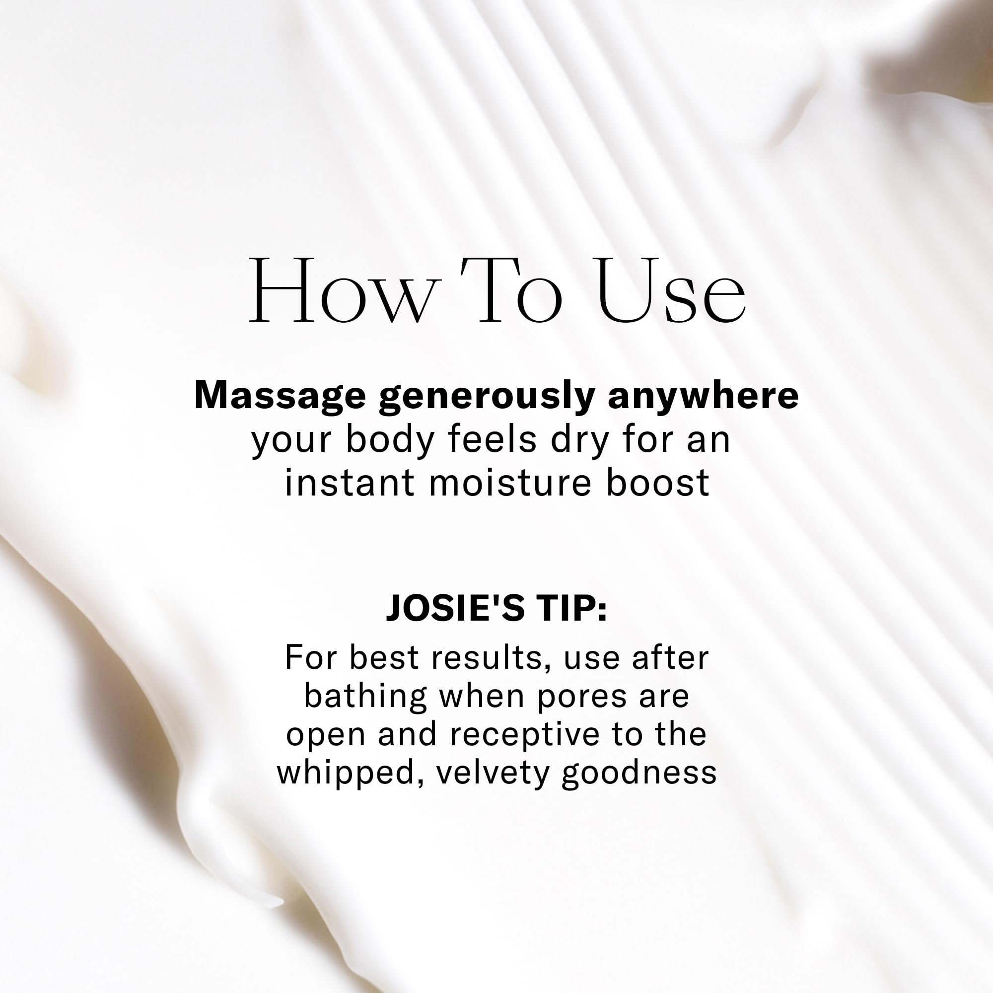 Josie Maran application on elbow illustrating targeted moisturization and improved texture