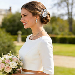 Josojoou on bridesmaid hair showing matching accessories for cohesive look