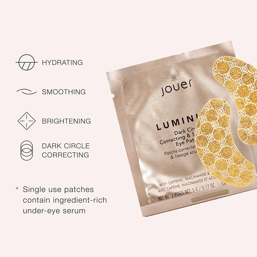 Jouer patch applied under eye demonstrating reduced puffiness benefit