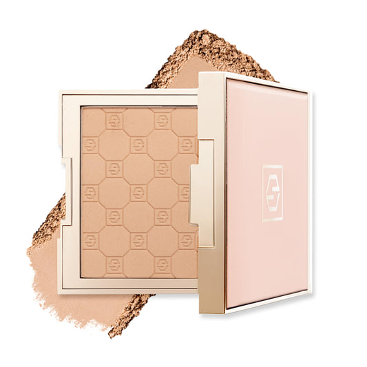 Jouer compact front view showing sleek packaging and shade label for convenience