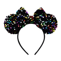 JOYFISCO front view headband showing ears and bow, sparkly party-ready accessory