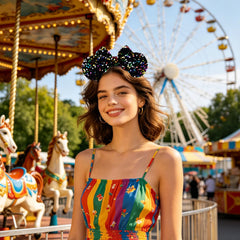 JOYFISCO headband worn outdoors at park, playful accessory for events and photos