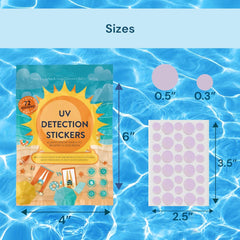 Joyful Artistry sticker on child's arm at beach showing easy sun check