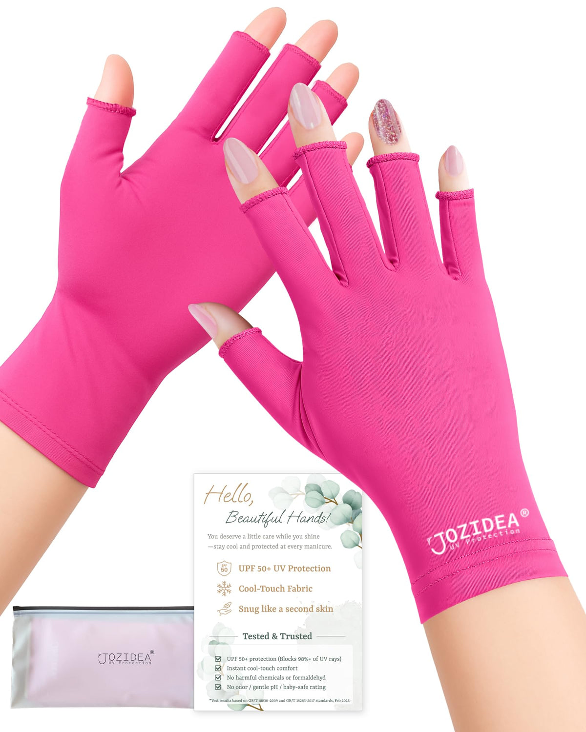 jozidea hot pink glove front packaging showing protective fingerless design and bright color
