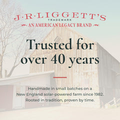 Bathroom lifestyle with J·R·LIGGETT'S bar and eco accessories, illustrating low-waste personal care benefit