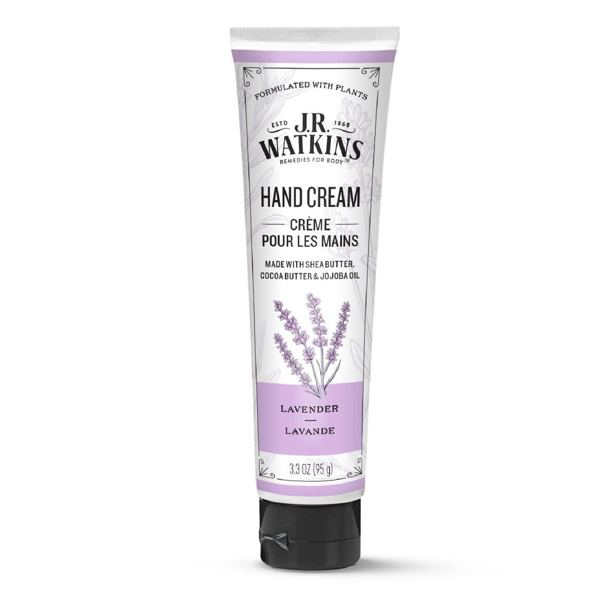 J.R. Watkins front tube showing lavender scent and size, hydrates hands.