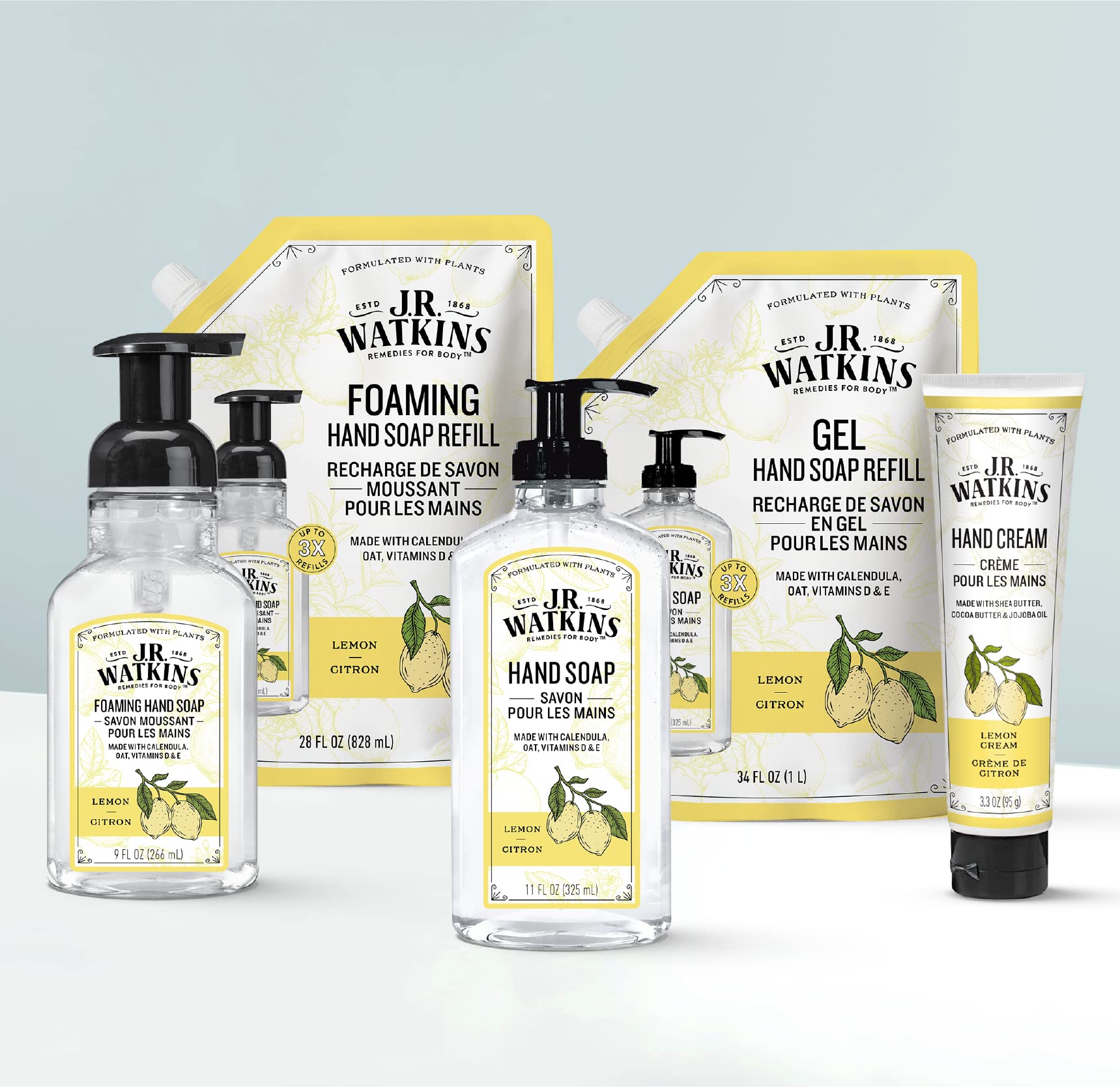 J.R. Watkins ingredients display: shea butter, cocoa butter, avocado oil