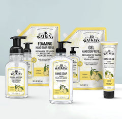 J.R. Watkins pouch refilling a dispenser to save plastic and time