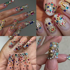 Jremg charms applied on nails demonstrating sparkle and dimensional manicure effect