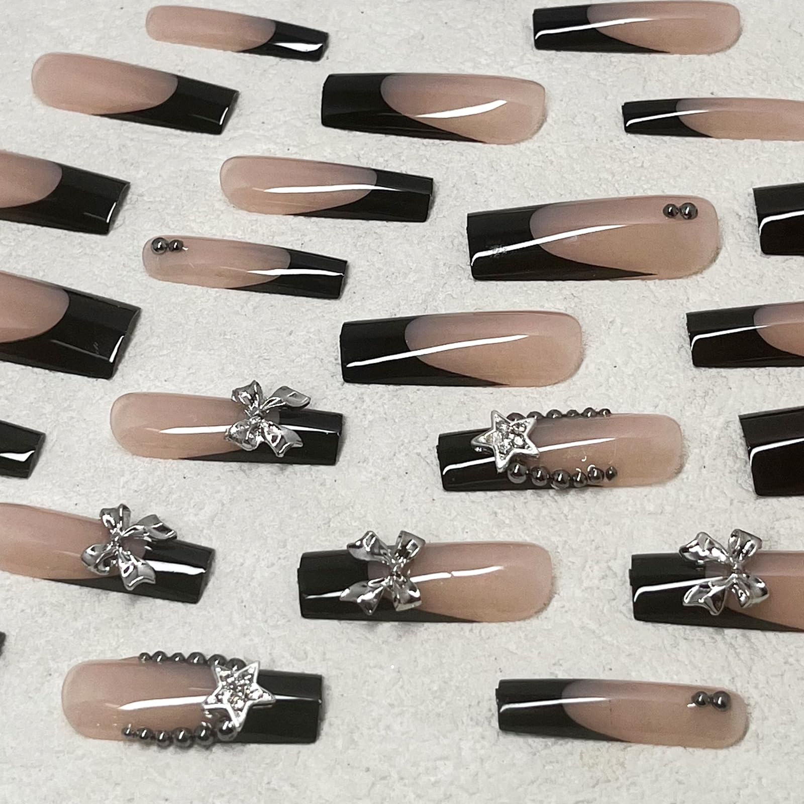 Jremg glossy nail surface and silver rhinestones for eye-catching shine