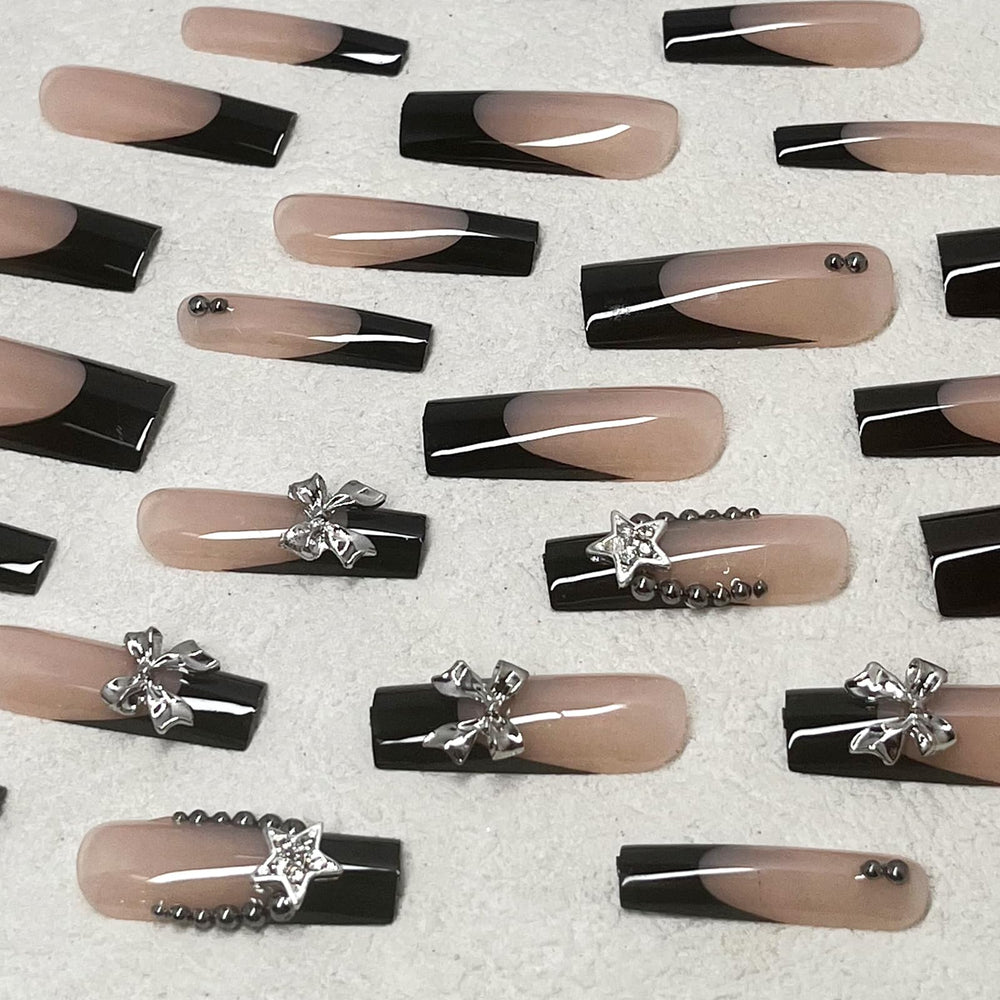 Jremg glossy nail surface and silver rhinestones for eye-catching shine