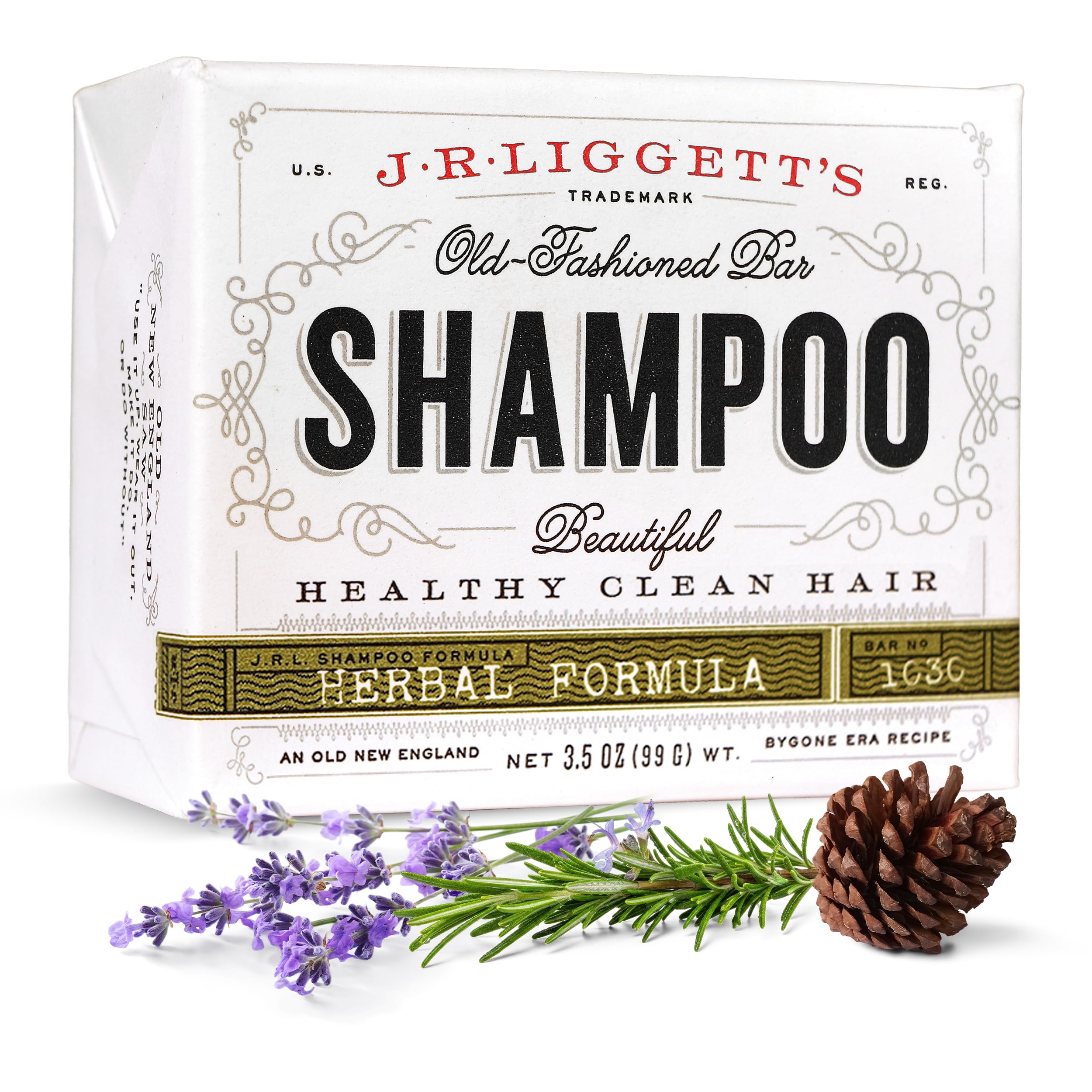 J·R·LIGGETT'S shampoo bar front view showing compact solid cleanser benefit