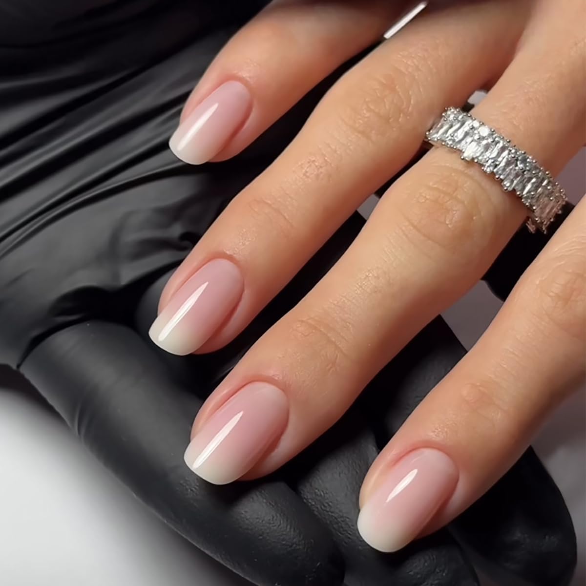 Jsiallye close-up of French tip design highlighting neat finish