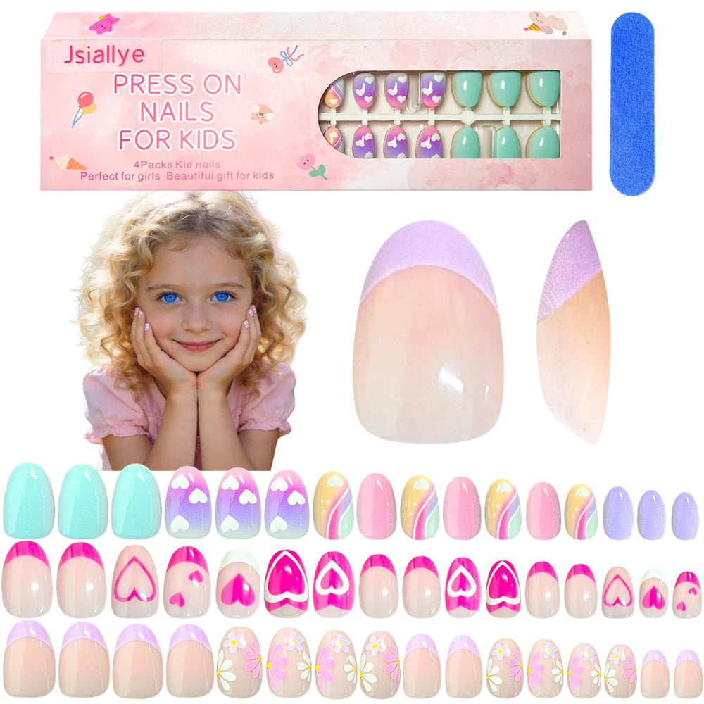 Jsiallye front packaging showing purple short oval nails and included contents for easy play