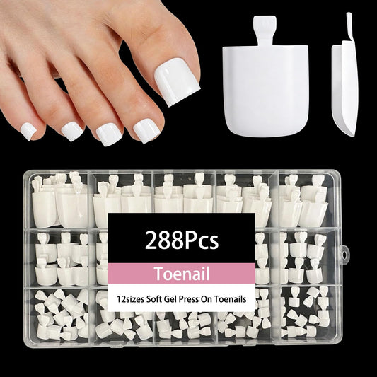 Jsiallye front packaging showing 288 white toenails and contents benefit quick pedicures