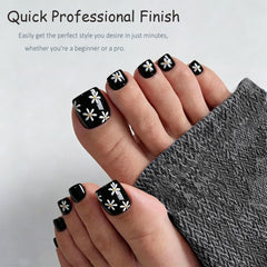 Jsiallye press-on toenails applied on toes for quick pedicure