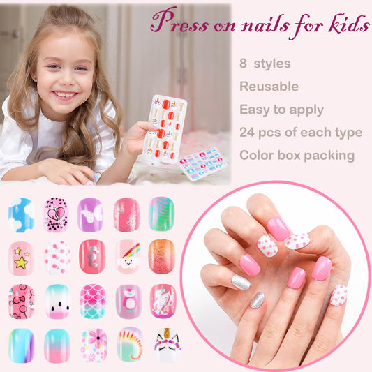 Jsiallye variety layout top-down showing all eight styles and 192 pre-glued nails