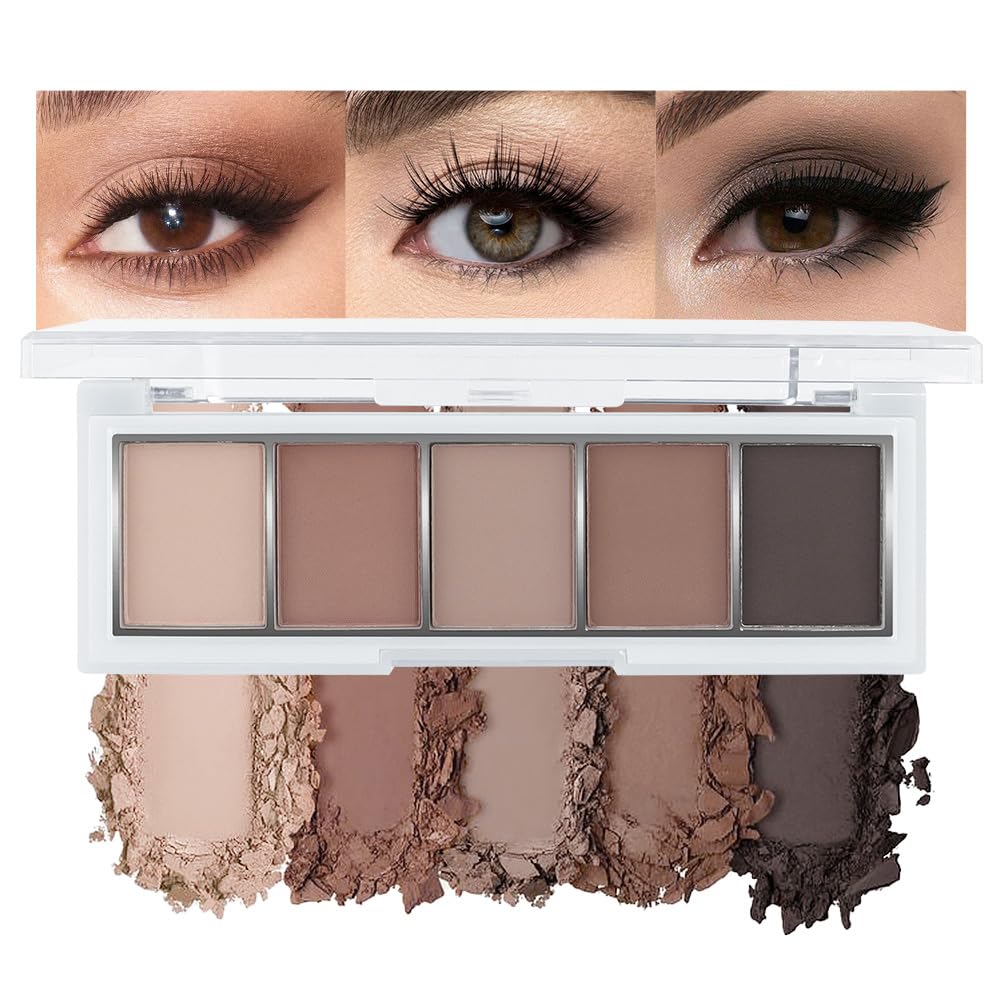 JUAAZIN palette front packaging showing five matte neutral shades and compact design benefit
