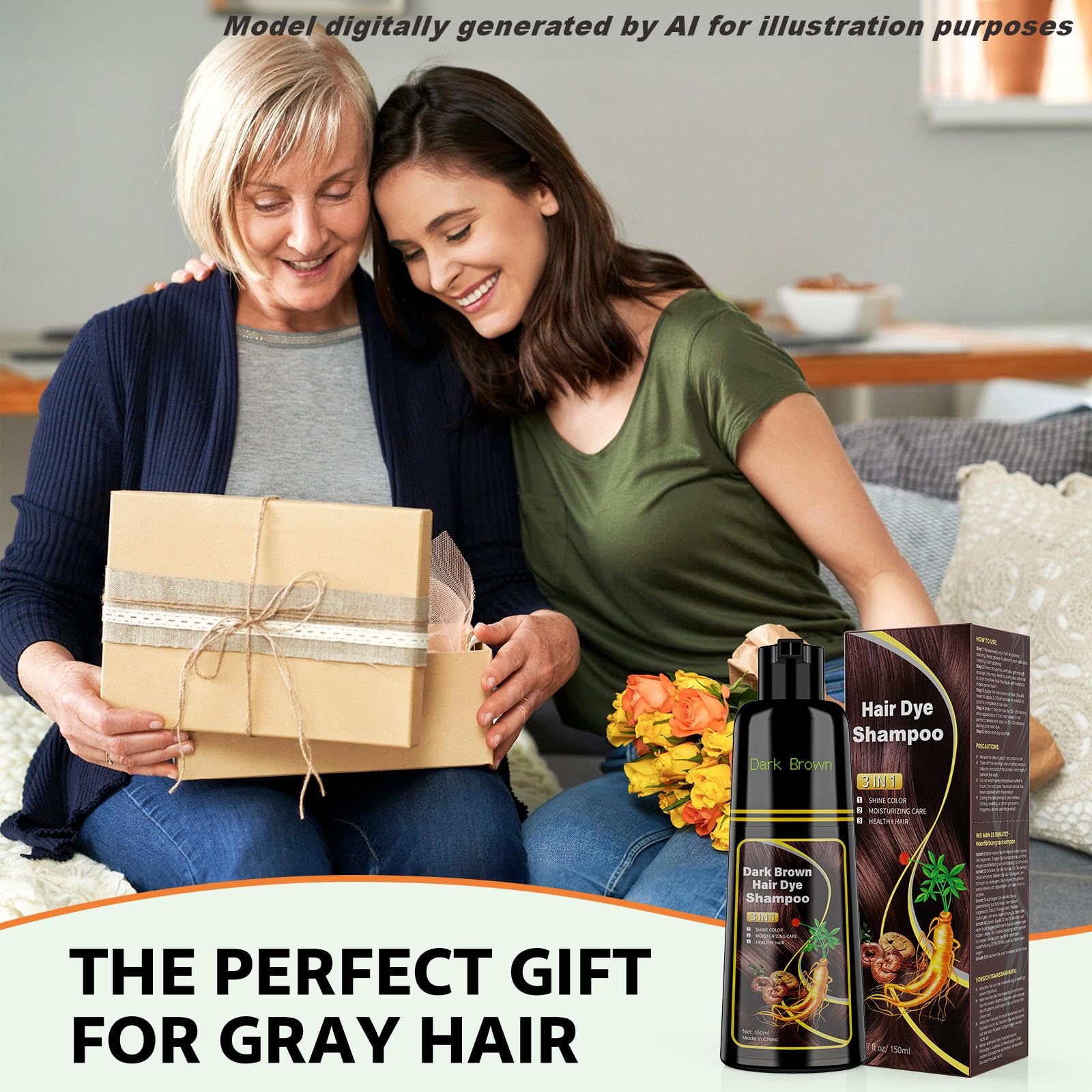 JUANCHI lifestyle shot of woman with dark brown hair showing natural shine