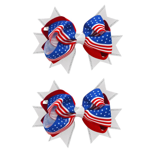 JUCCPUL front view of two patriotic bows showing stars and stripes benefit: festive look