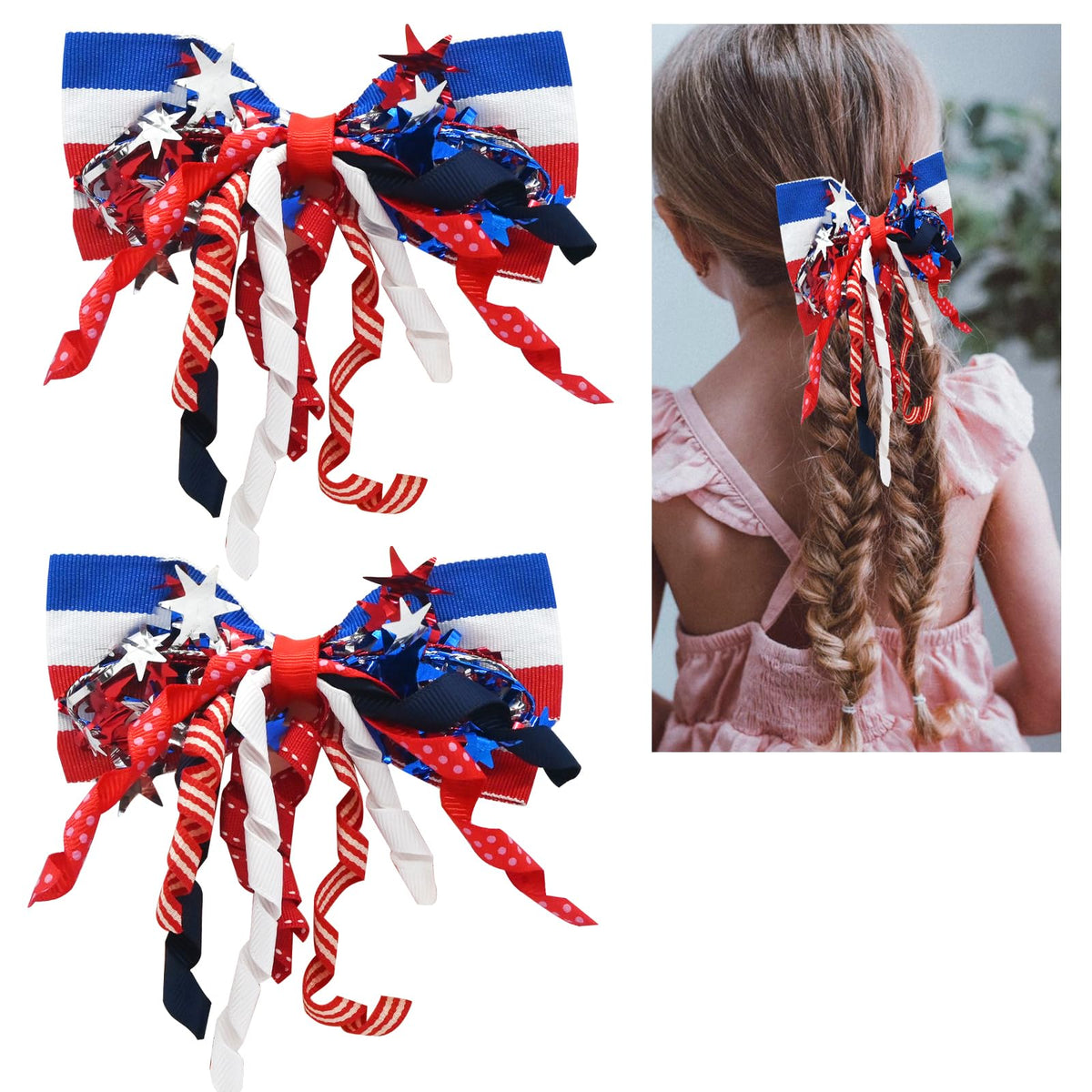 JUCCPUL front view of American flag bow showing patriotic styling and easy wear