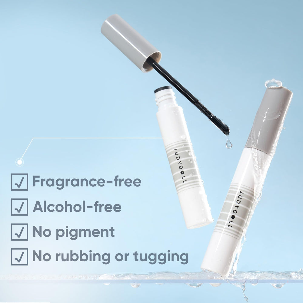 JUDYDOLL product applied to lashes demonstrating effortless, no-rub cleansing