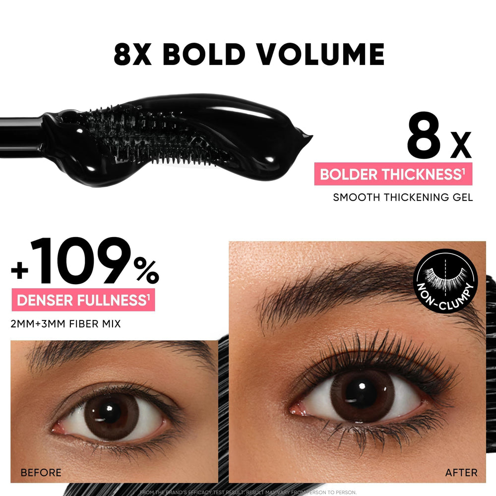 JUDYDOLL before and after lashes demonstrating lifted, voluminous results without drooping