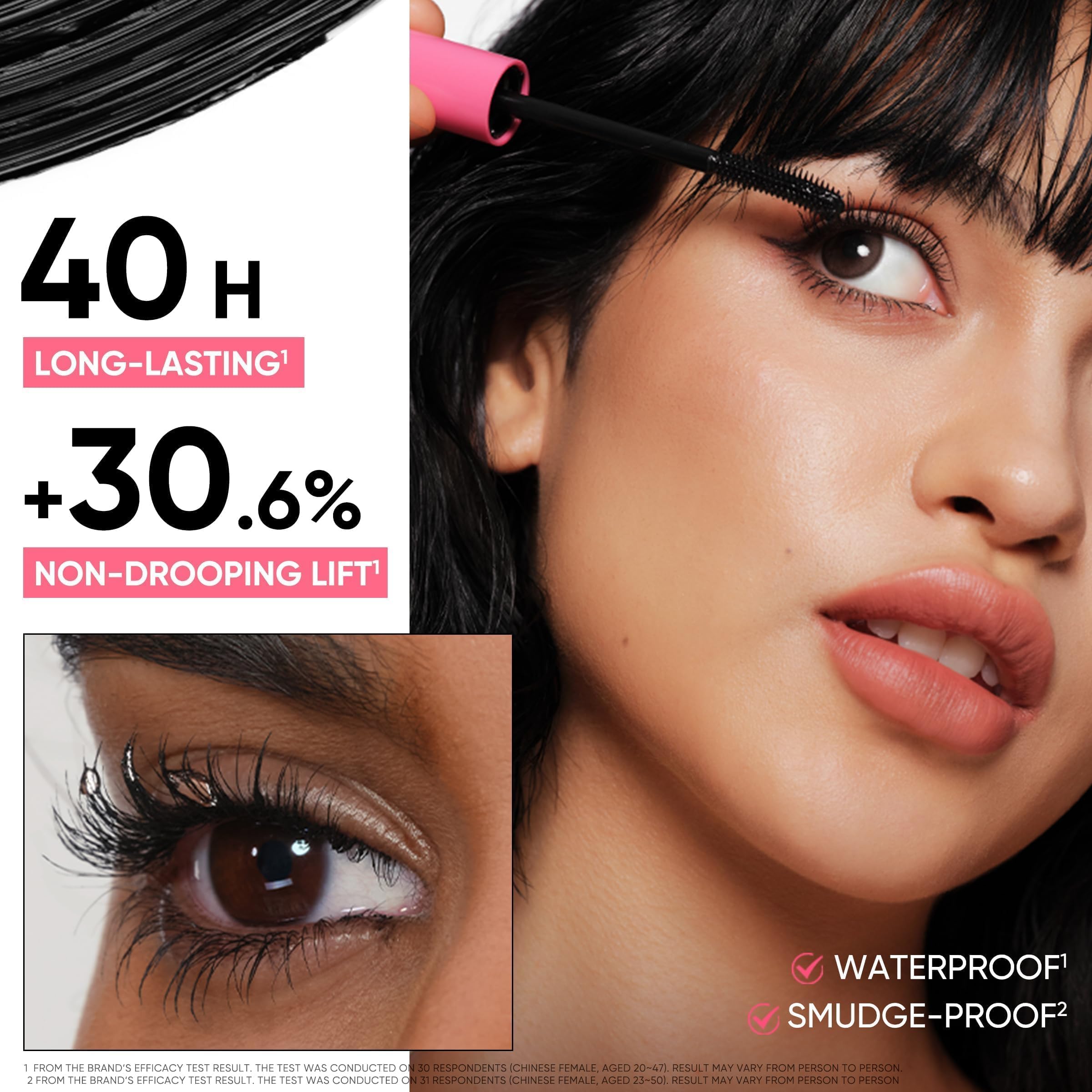 JUDYDOLL mascara gel texture on brush to show smooth, clump-free formula benefits