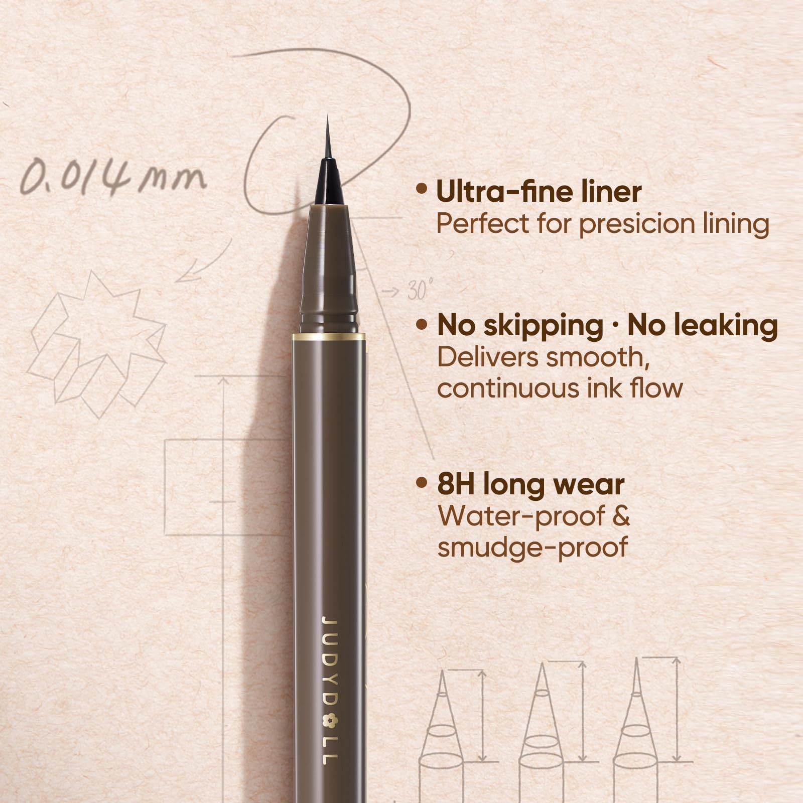 JUDYDOLL deep brown ink swatch illustrating color and opacity