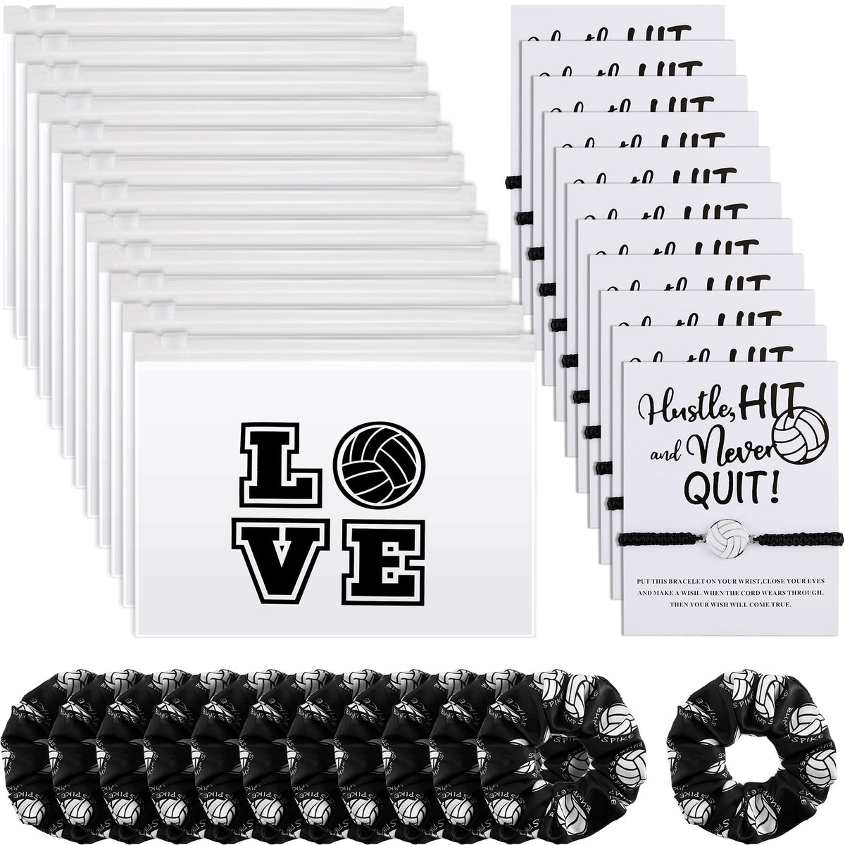 Juexica front packaging showing all 36 volleyball-themed items and coordinated look