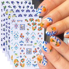 Jufenglin front packaging showing six-sheet fruit nail decal set and easy DIY benefit
