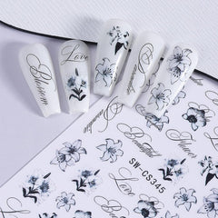 jufenglin sticker applied on nail showing black floral accent that upgrades style