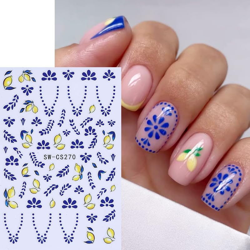 Jufenglin finished nail with decal and topcoat showing long-lasting shine