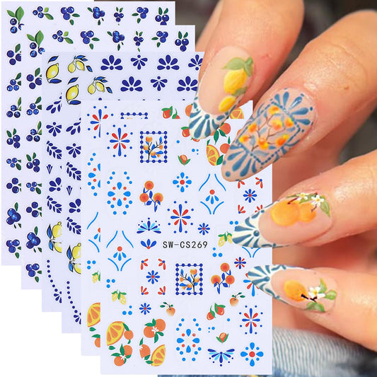 Jufenglin close-up of sheet with orange blueberry lemon designs showing vivid color