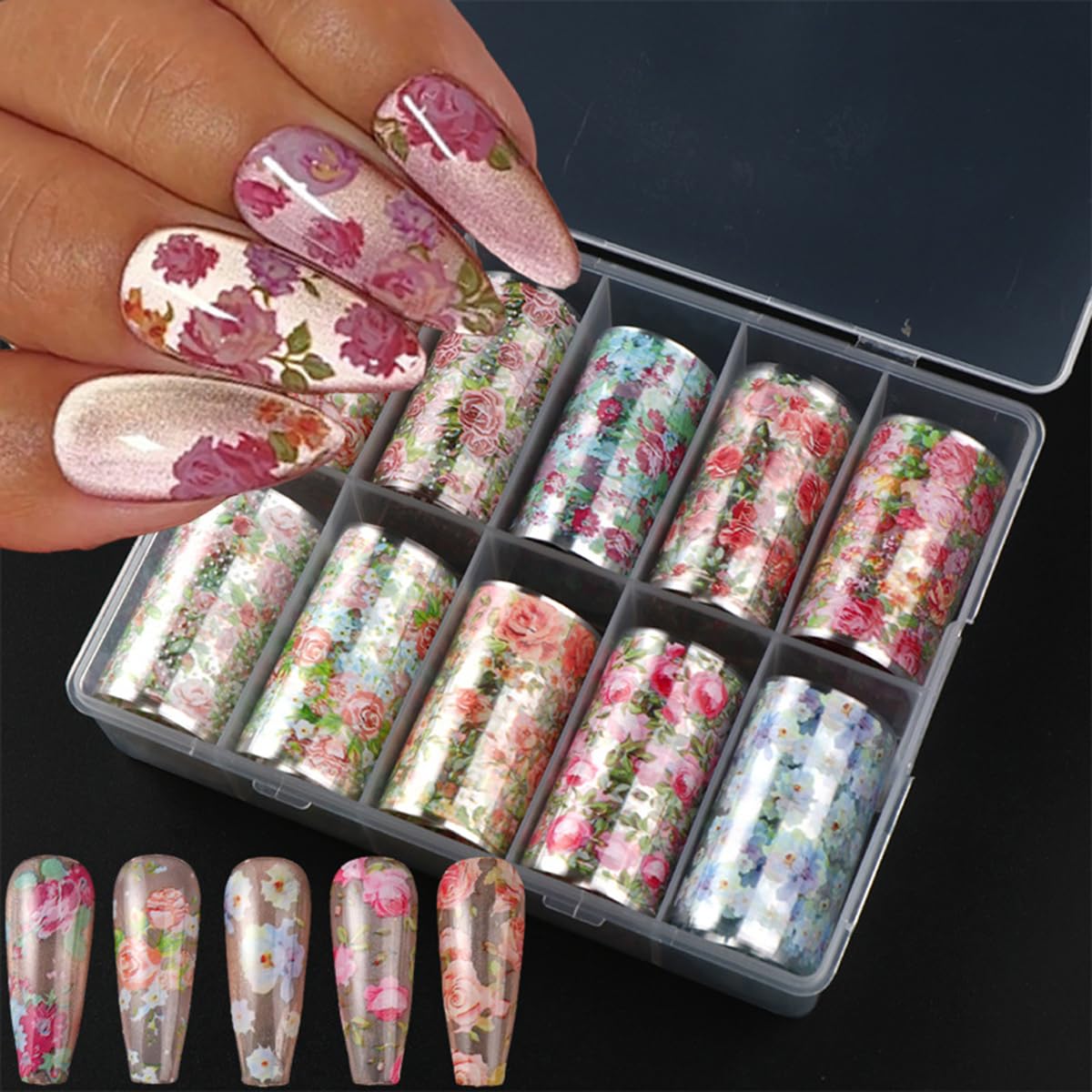 juggssa front packaging showing floral foil sheets for organized storage and quick access