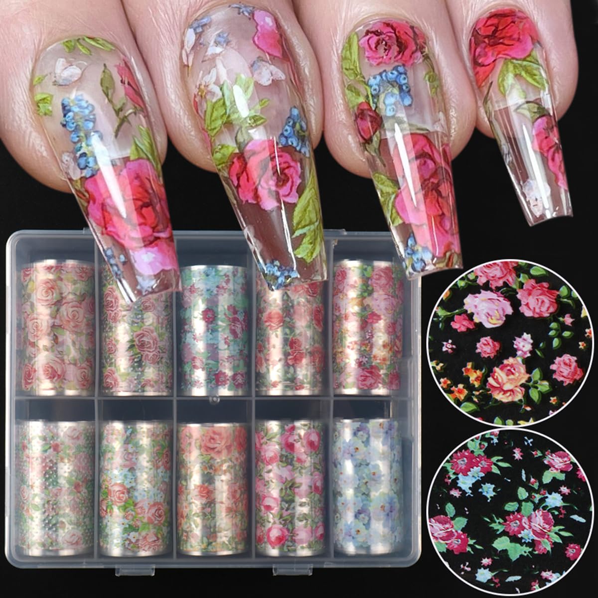 juggssa holographic flower foil detail highlighting iridescent shine for eye-catching nails