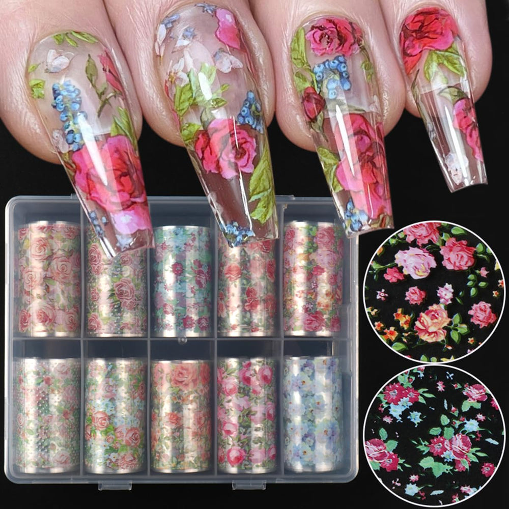 juggssa holographic flower foil detail highlighting iridescent shine for eye-catching nails