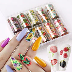 juggssa close-up of a single foil sheet revealing bright fruit and flower patterns for precise placement