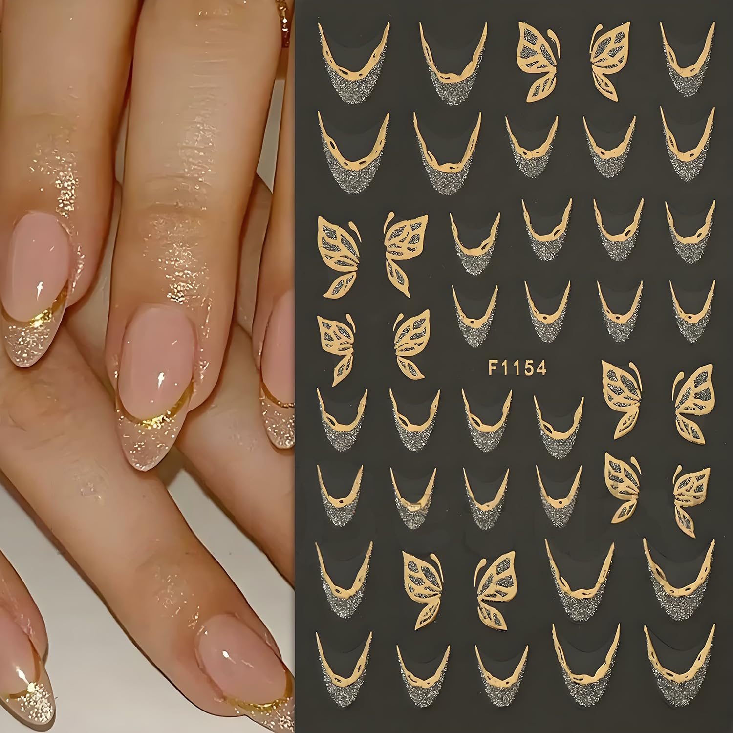 juggssa applied stickers on acrylic nail swatches, demonstrates finished salon-style look