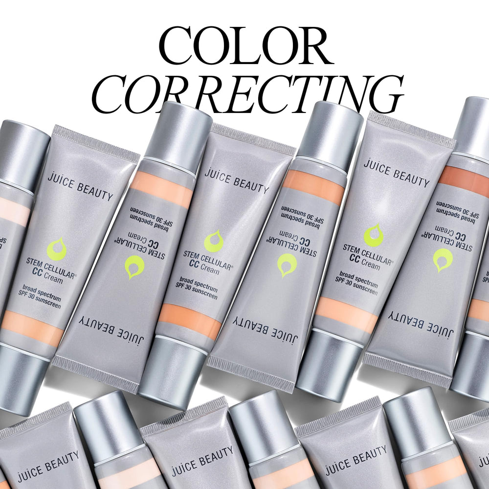 Juice Beauty on bathroom vanity as part of morning routine demonstrating everyday SPF and glow
