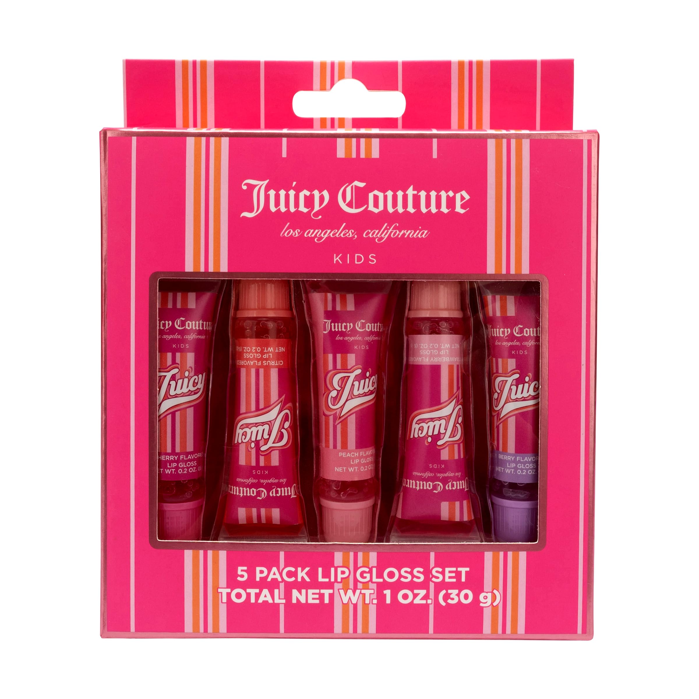 Juicy Couture front packaging showing five glosses and pink gift-ready box for easy gifting