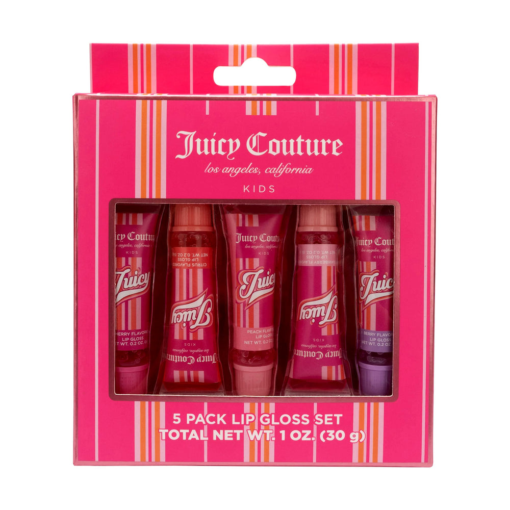 Juicy Couture front packaging showing five glosses and pink gift-ready box for easy gifting