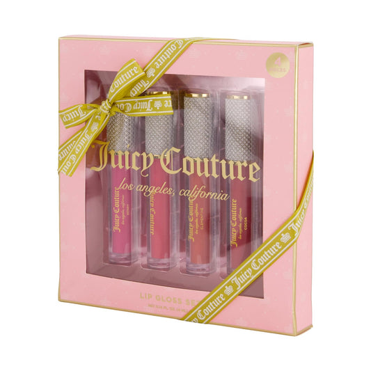 Juicy Couture tube close-up displaying applicator and glossy finish benefit