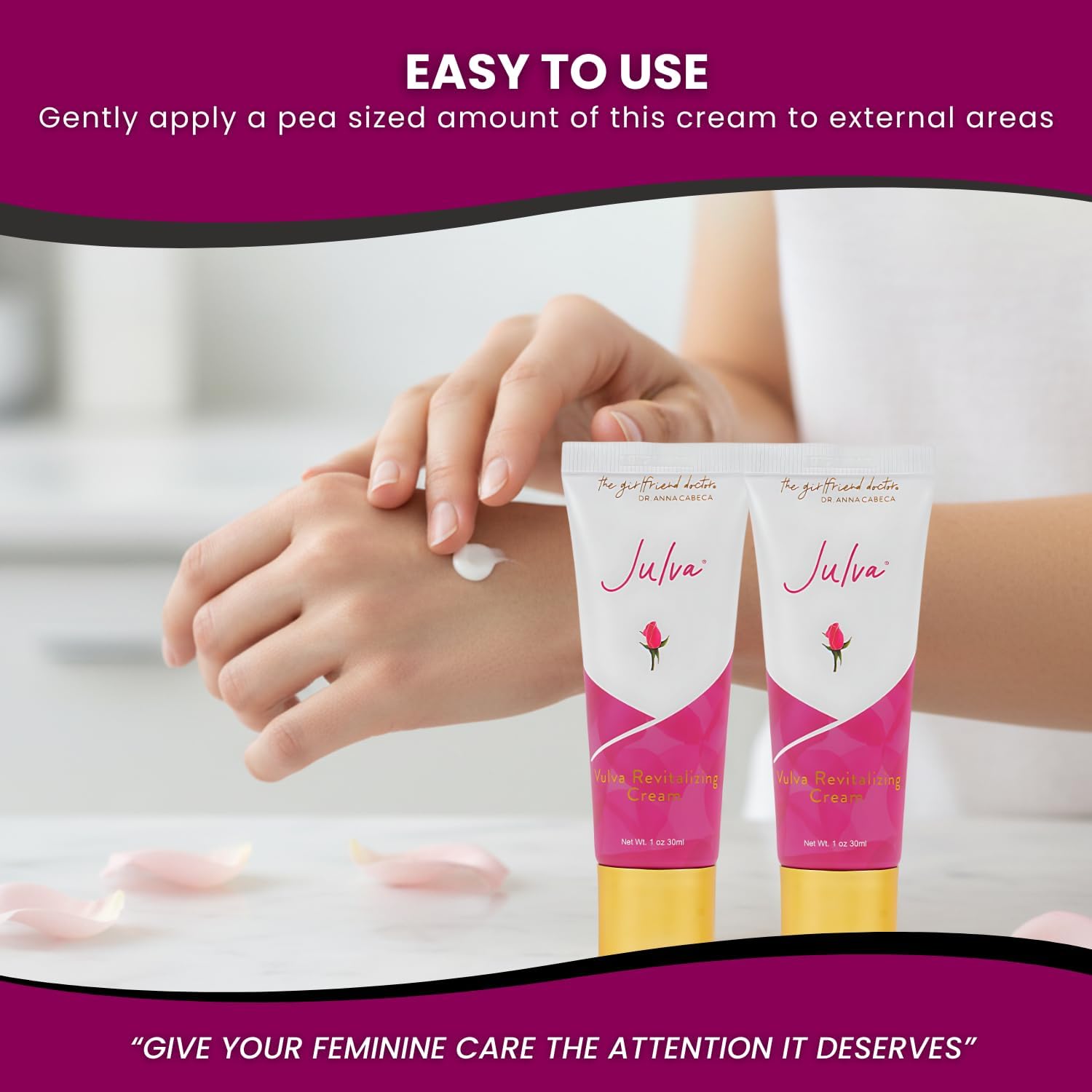 Julva on bathroom counter lifestyle shot conveying routine-friendly convenience