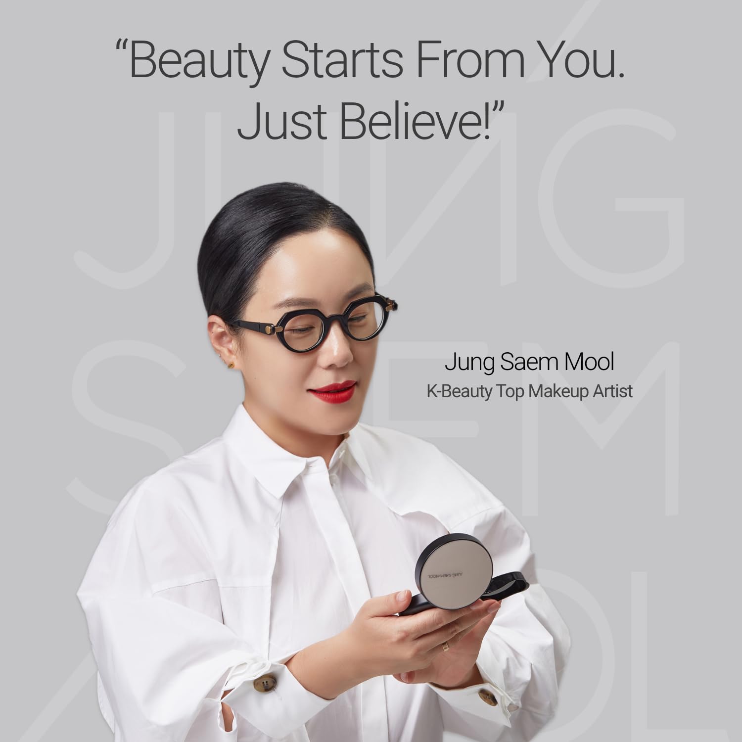 JUNG SAEM MOOL in a morning routine setting illustrating effortless natural-looking makeup benefit