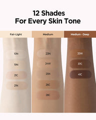 JUNG SAEM MOOL 21N swatch on forearm showing neutral medium-light match benefit
